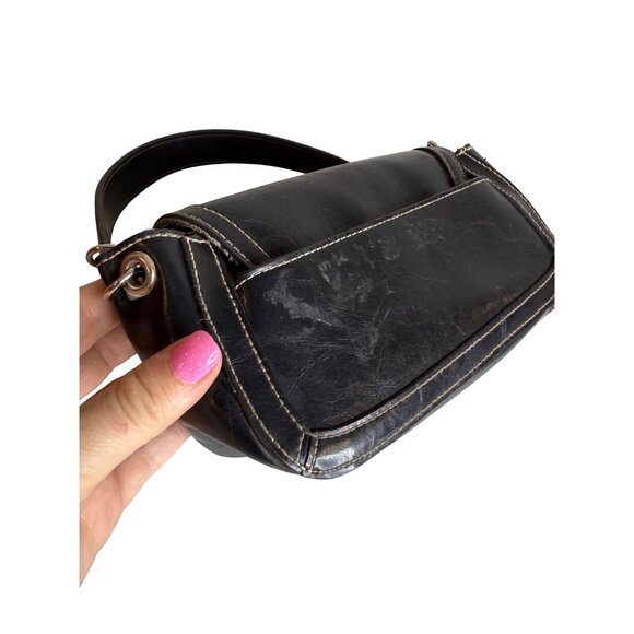 Y2K Vintage‎ Mini Black Leather Shoulder Bag With Silver Buckle Closure - Picture 9 of 9